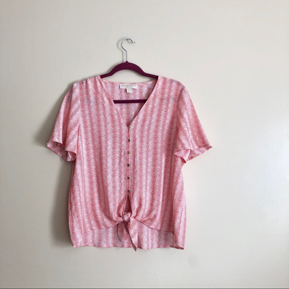 MICHAEL Michael Kors Striped Button Up Knotted Top